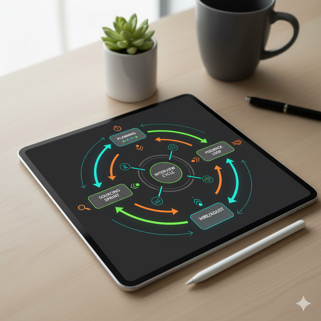 Visual abstrato representando agilidade e sprints em recrutamento